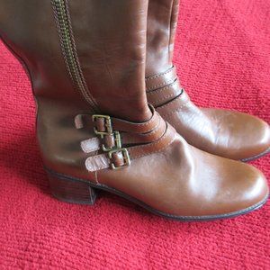 BANDOLINO BRAND BROWN LEATHER BOOTS WITH 3 BUCKLES KNEE HIGH 7.5 MEDIUM